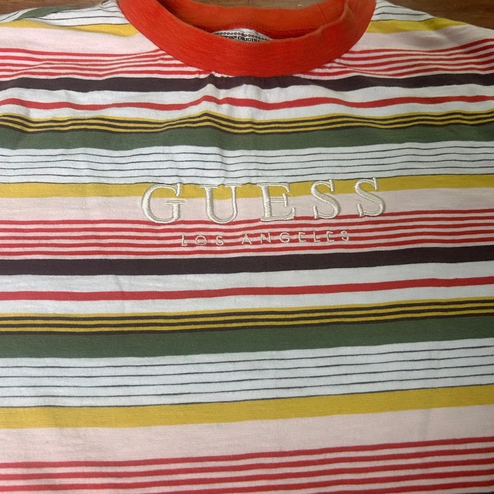 Guess Originals‎ Striped Tee Embroidered Logo Short Sleeve Casual Small - Picture 2 of 7